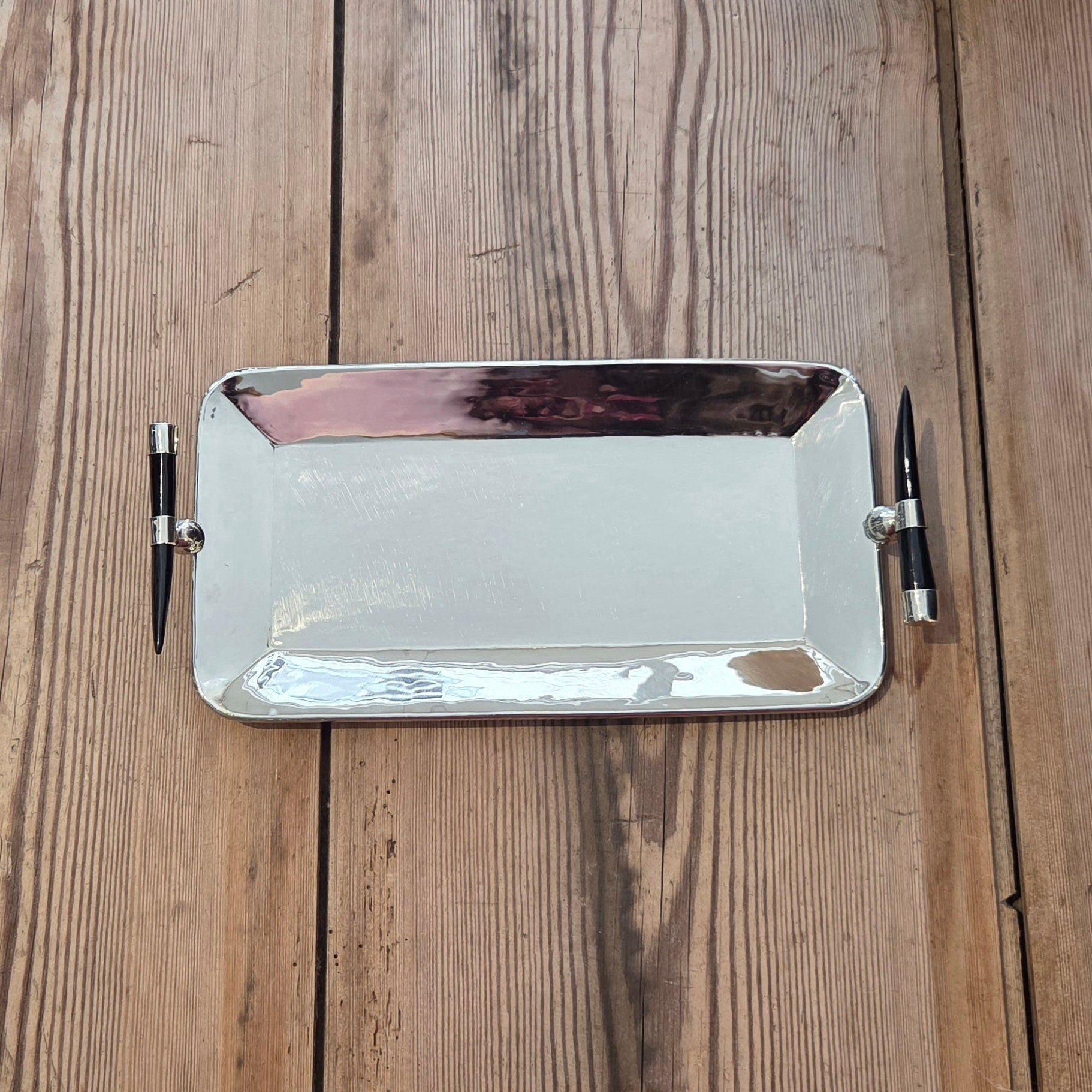 Cerro Rectangular Tray <br> Alpaca Metal & Goat Horn