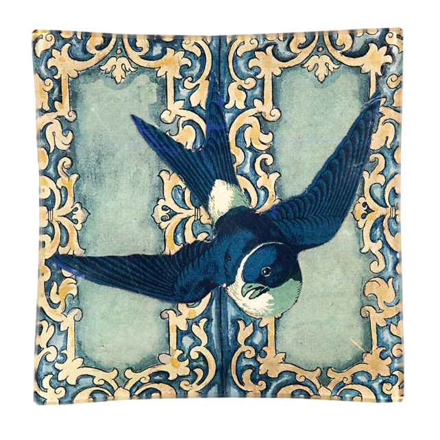 John Derian <br> Blue Swallow Square Tray