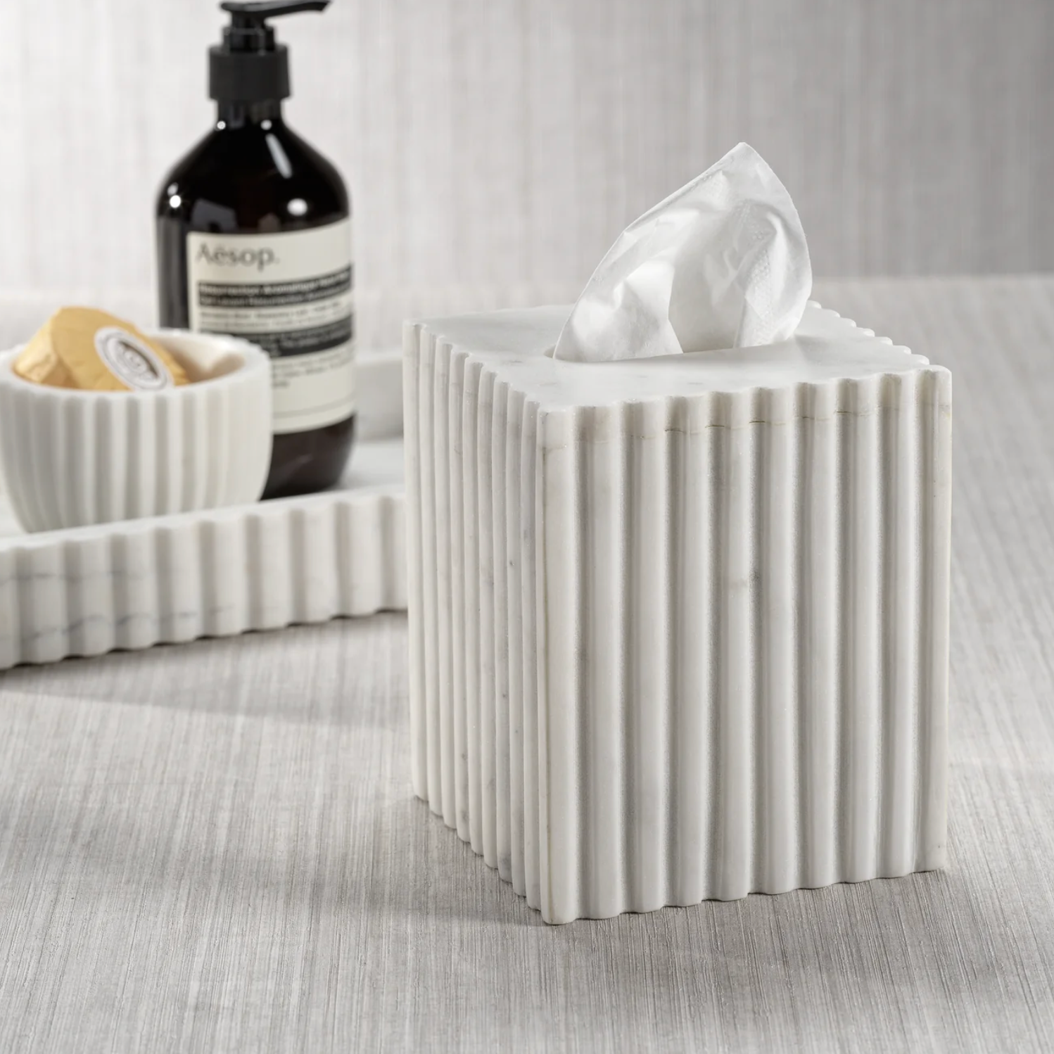 Fluted Marble Tissue Box