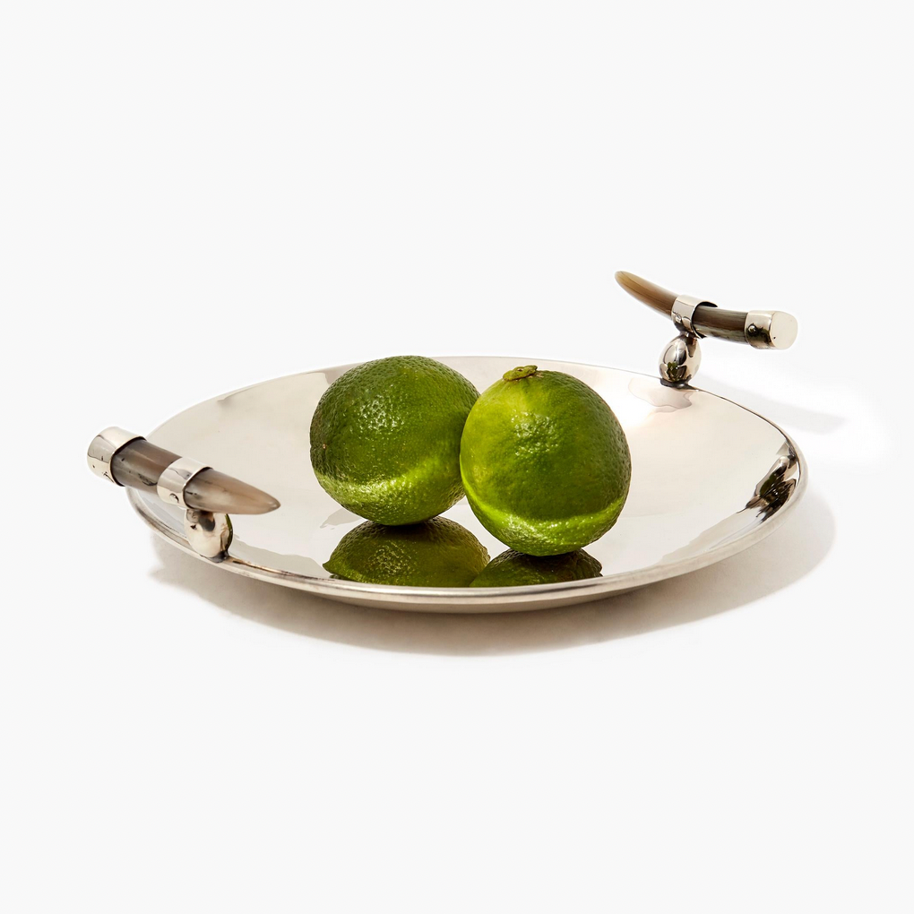 Cerro Round Tray <br> Alpaca Metal & Goat Horn