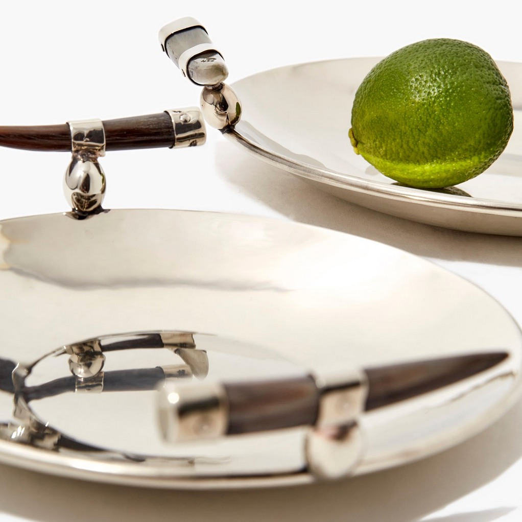 Cerro Round Tray <br> Alpaca Metal & Goat Horn