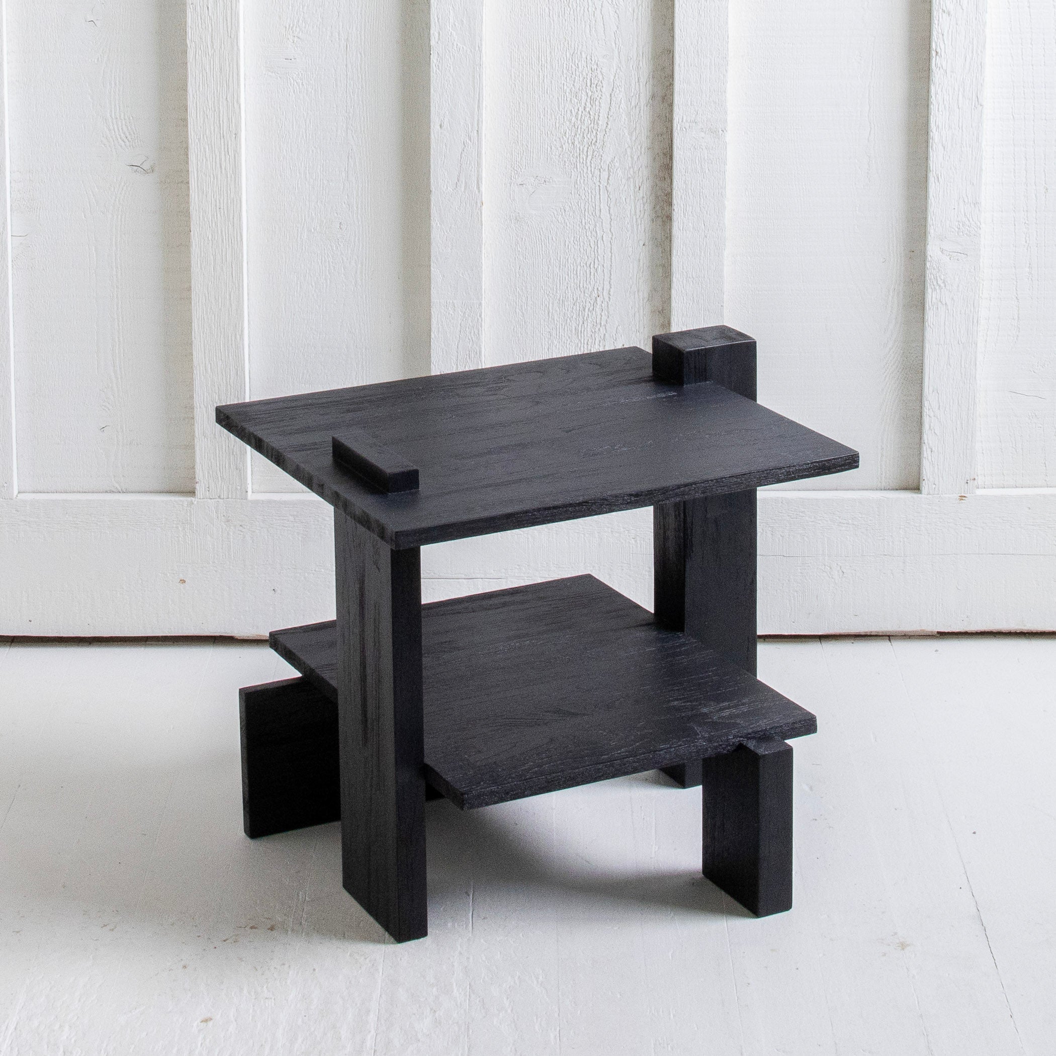 Abstract Table-Varnished Teak Black Rectangular