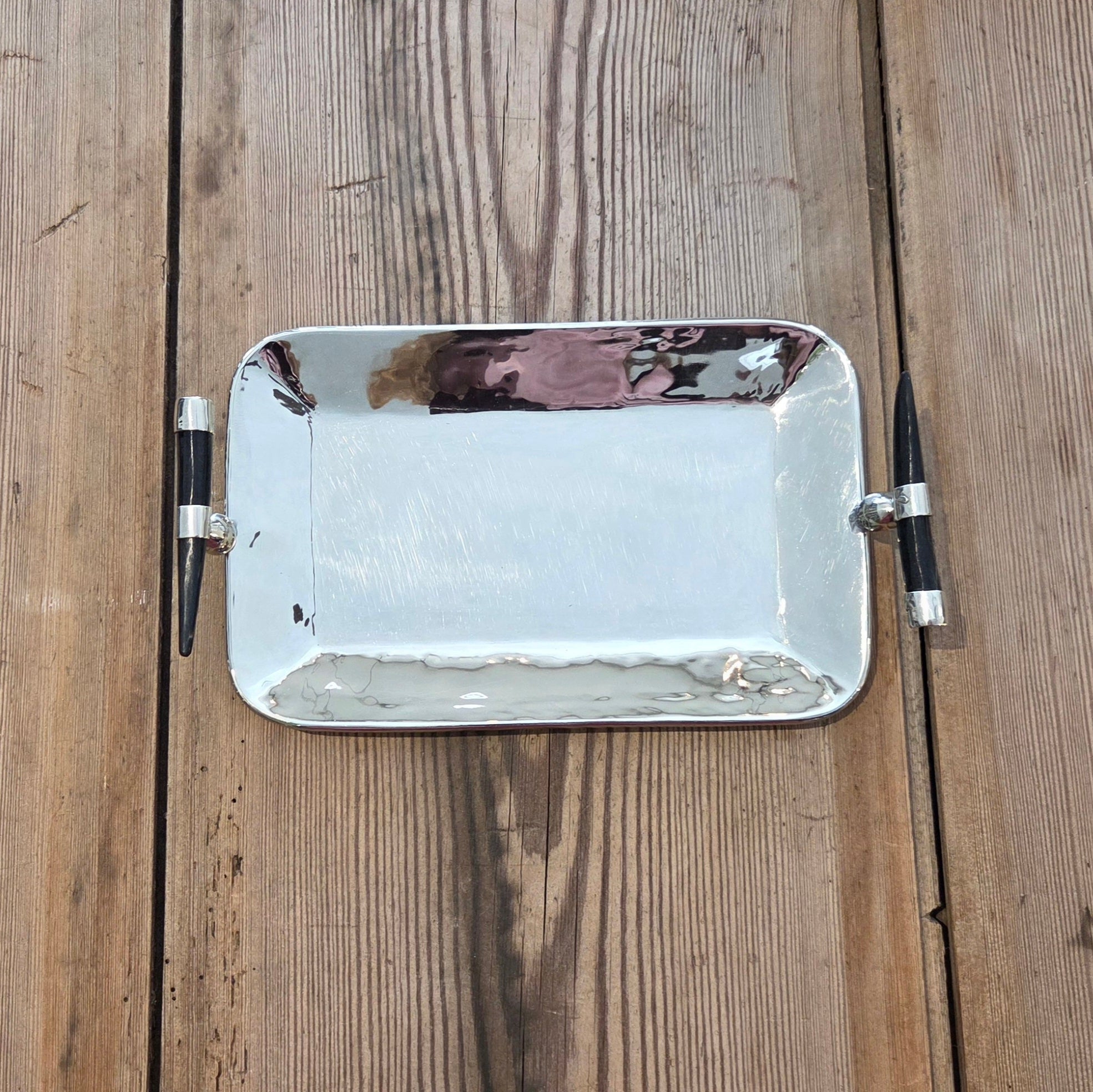Cerro Rectangular Tray <br> Alpaca Metal & Goat Horn