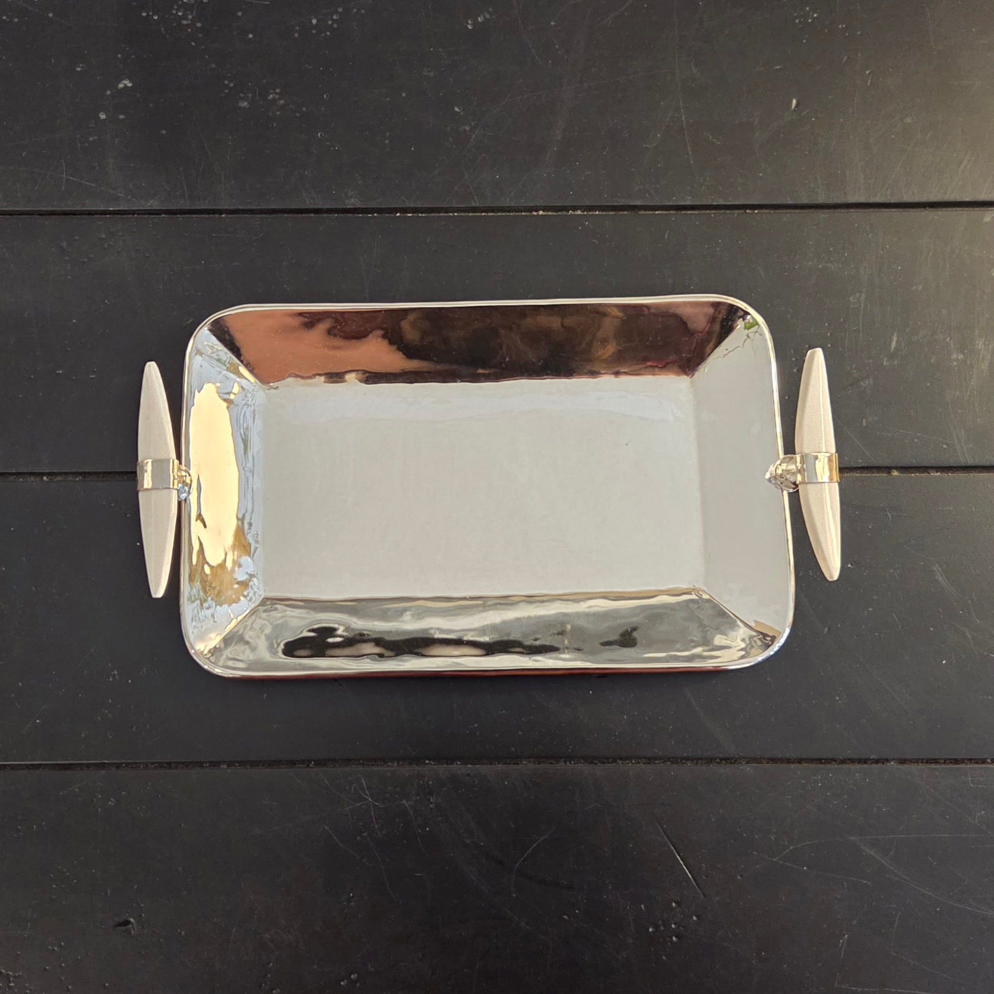 Cerro Rectangular Tray <br> Alpaca Metal & Bone