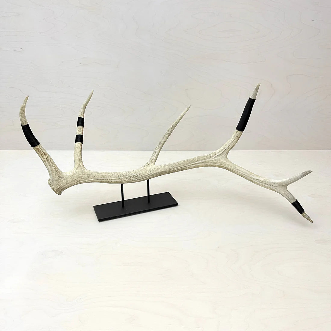 Elk Antler Sculpture with Hand-Wrapped Black Wire