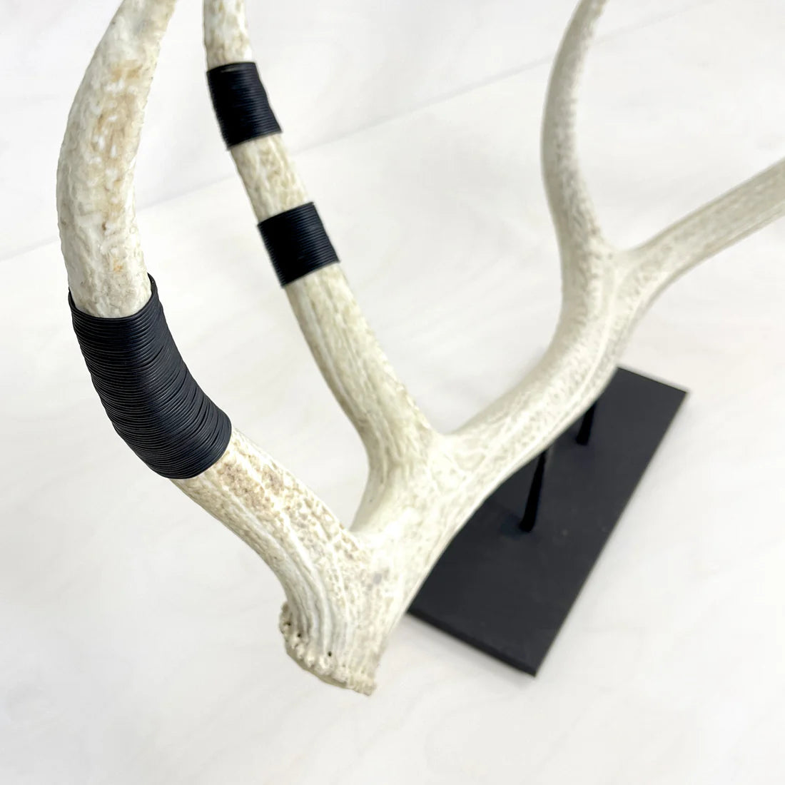 Elk Antler Sculpture with Hand-Wrapped Black Wire