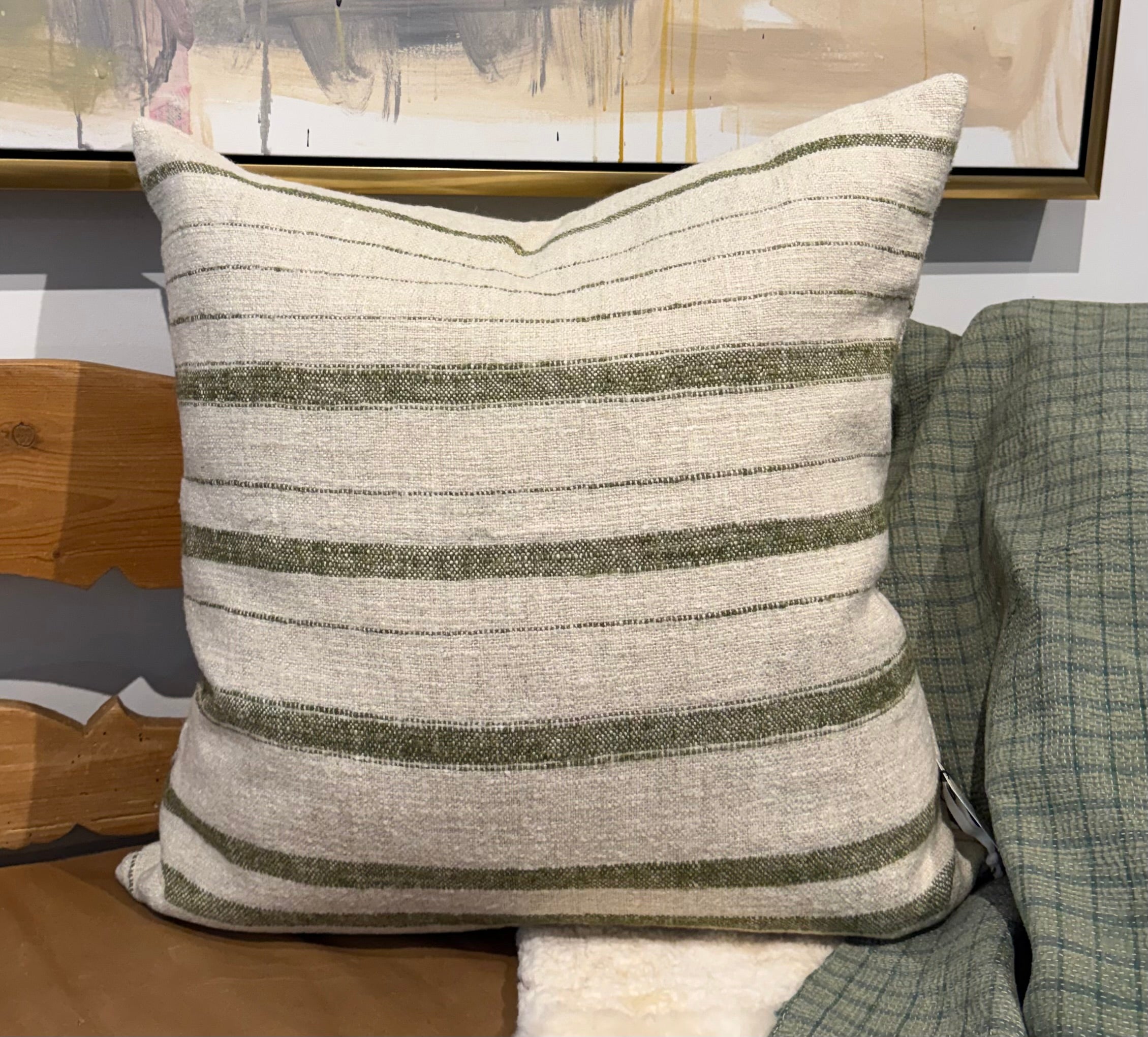 Nate Pillow Natural & Green Stripe