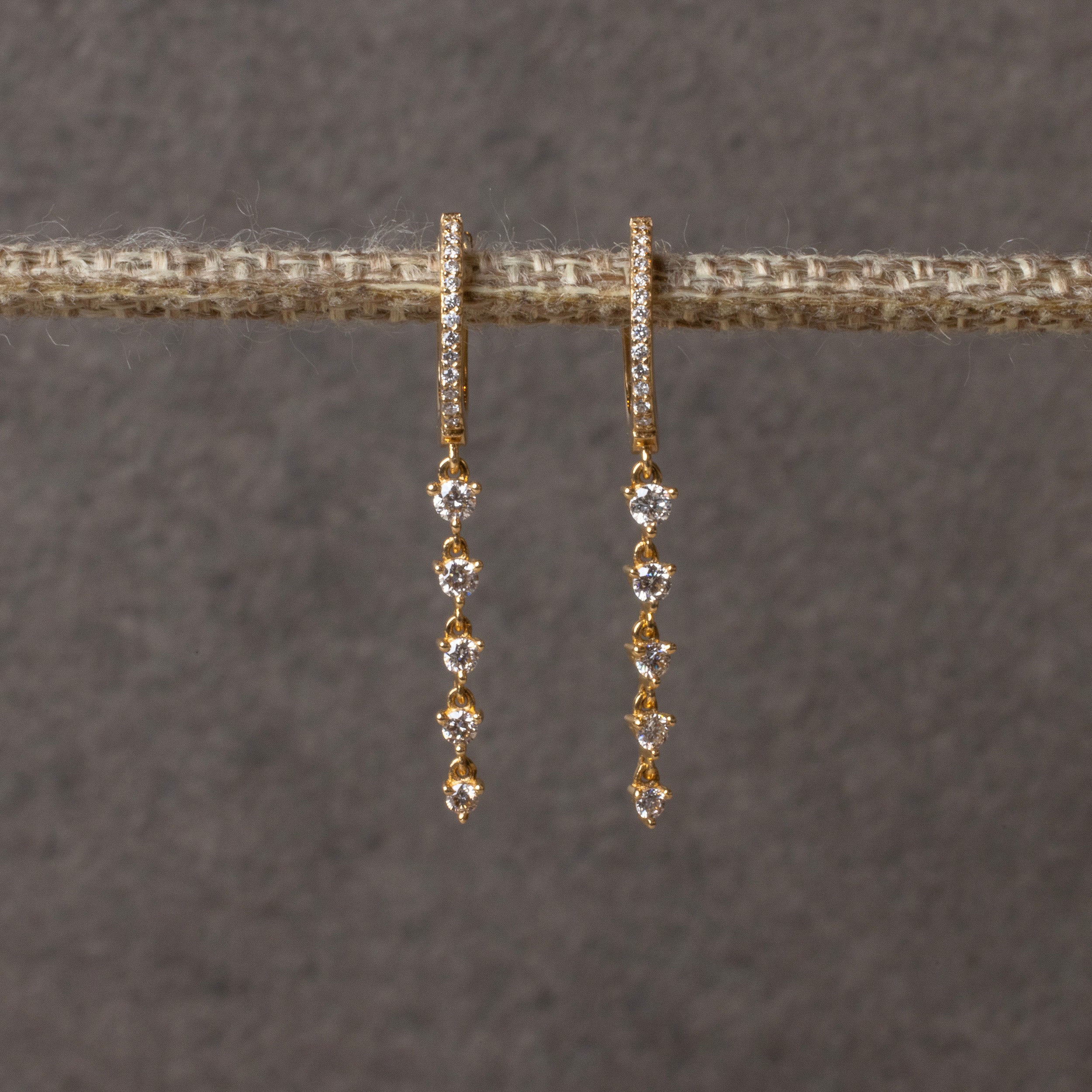 Mirta Tummino <br> Diamond Huggie With Diamond Drops Earring