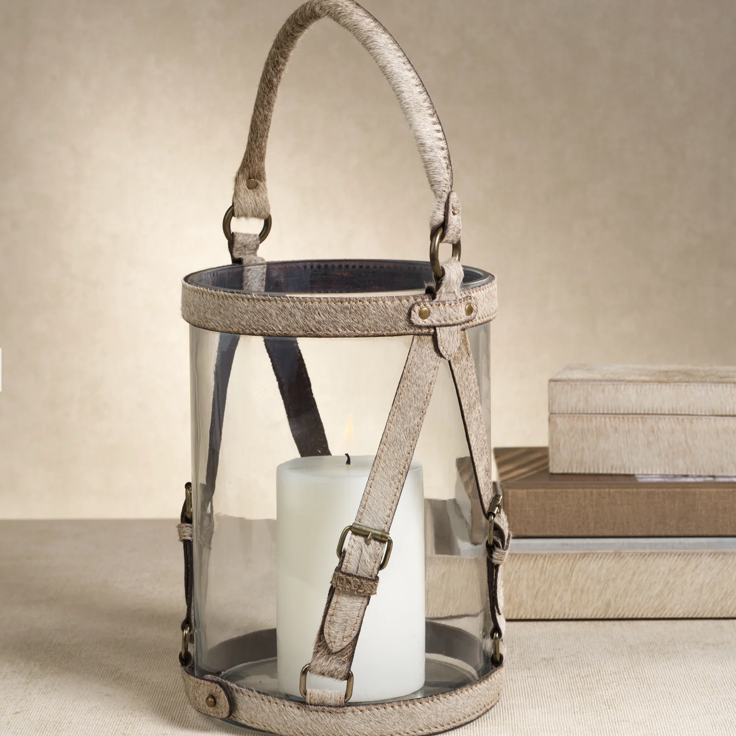 St. Moritz Hair On Hide Leather Glass Hurricane / Ice Bucket
