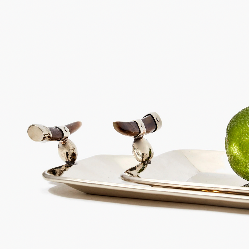 Cerro Rectangular Tray <br> Alpaca Metal & Goat Horn