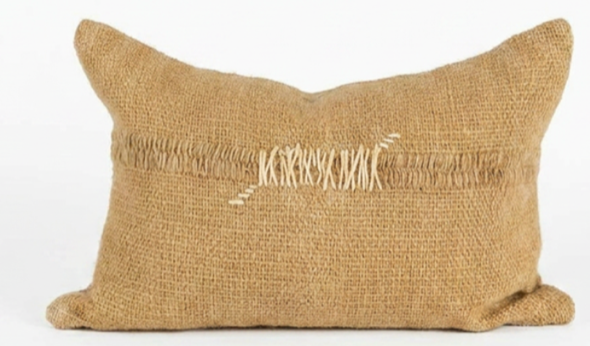 Treko Makun Gold Moss, White Stitch Pillow 24" x 15"