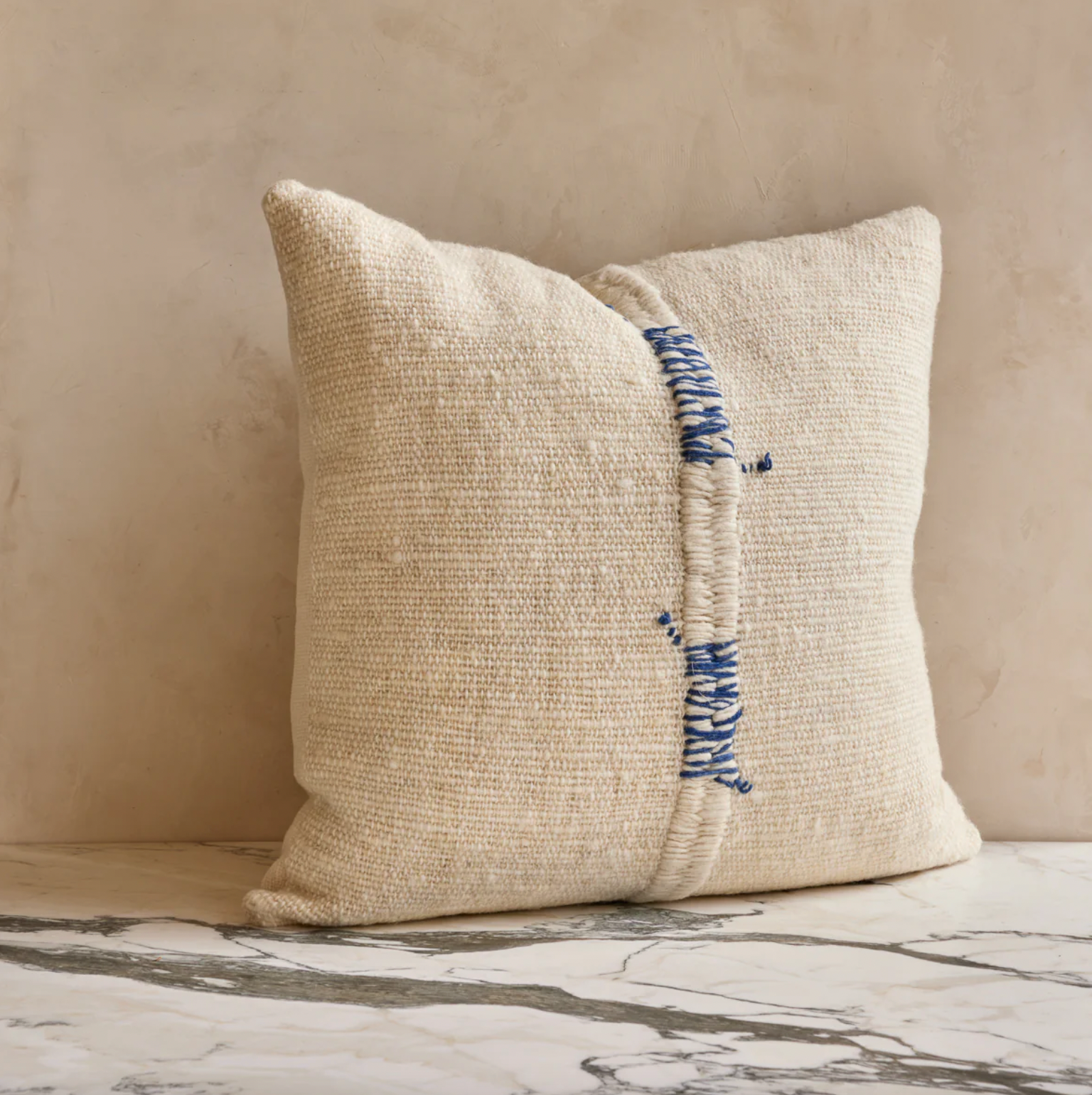 TREKO <br> White & Blue Makun Stitch Pillow