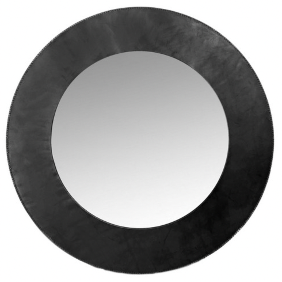 Large Round Leather Mirror
