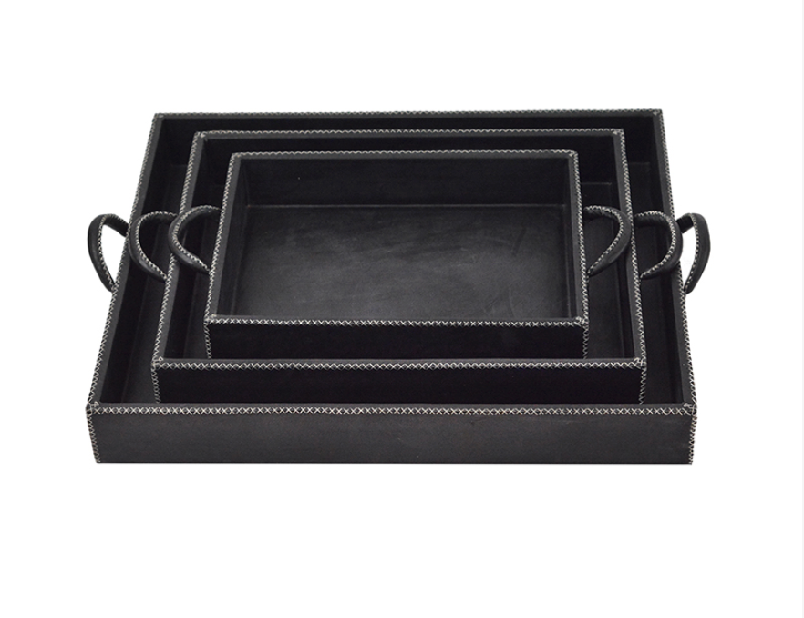 Leather Rectangular Trays, Black