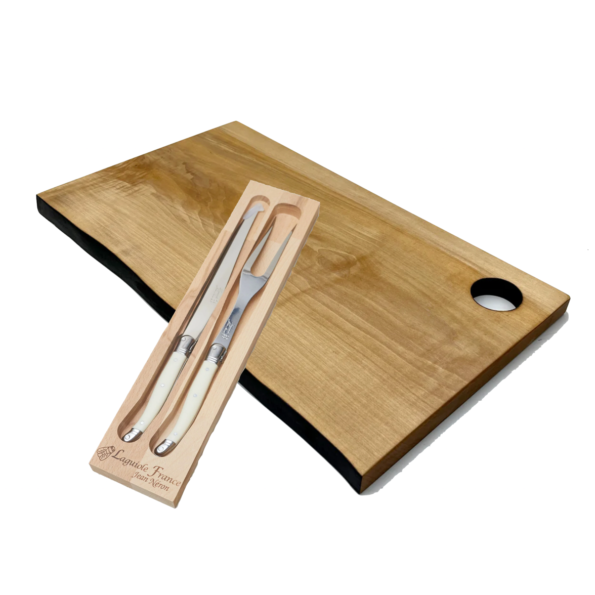 Owen Mortensen Cutting Board and Laguiole Ivory Carving Set Gift Set