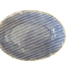 Medium Nested Oval Bowl, Herringbone Cobalt