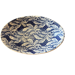 Small Nested Oval Bowl, Herringbone Cobalt