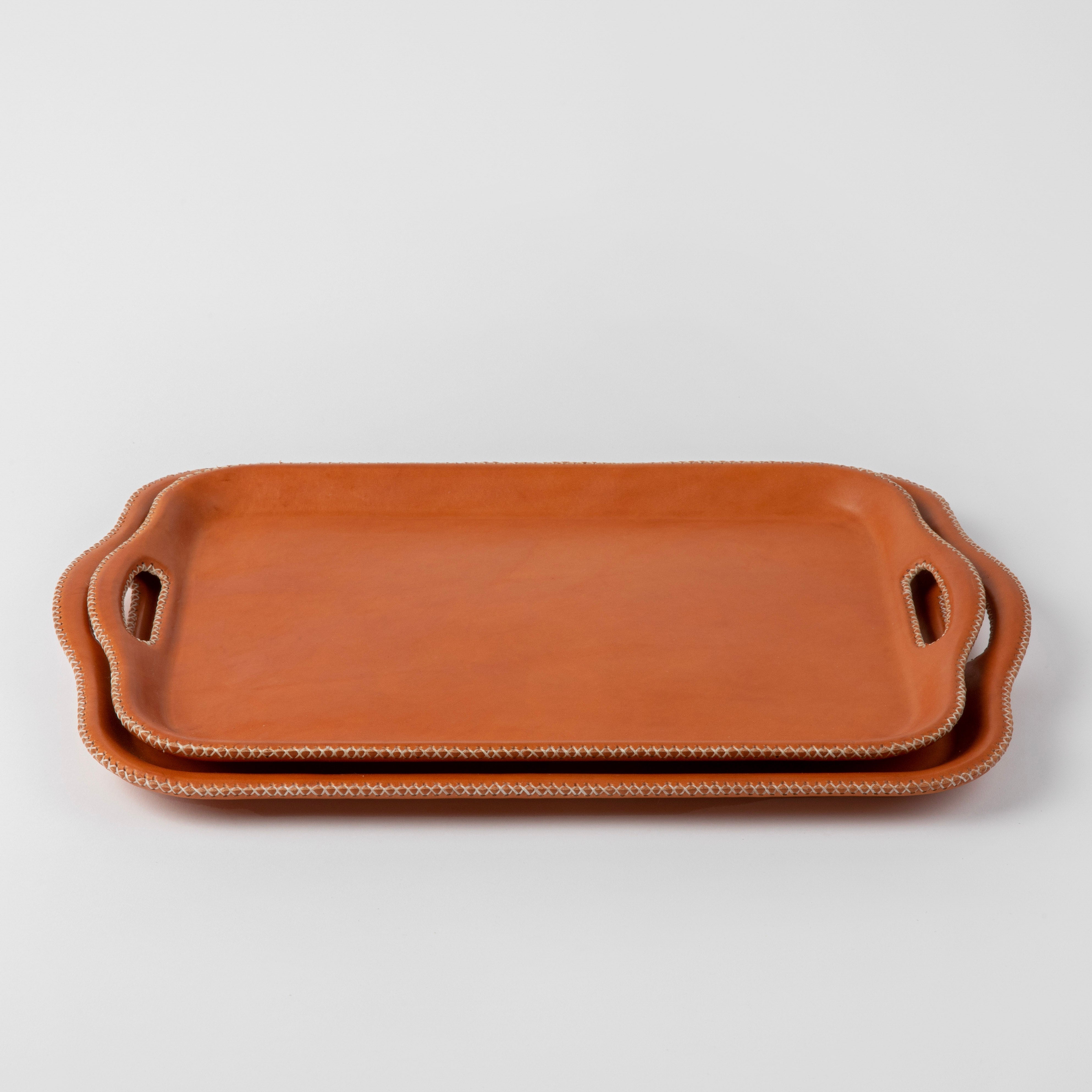 Gíron Nesting Leather Tray, Natural