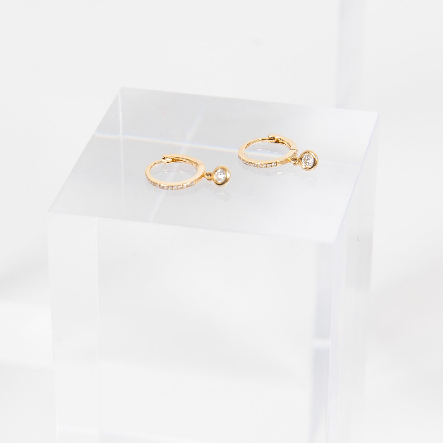 Nina Segal 14k bezel diamond drop huggies