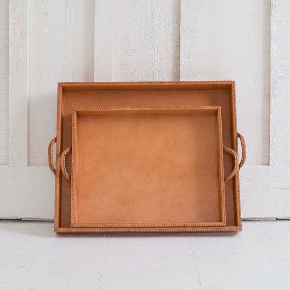 Nesting Leather Tray, Natural