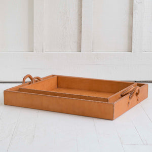 Nesting Leather Tray, Natural