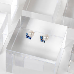 Jill Blake<br> 18k Akoya Pearls with Sapphire Cluster