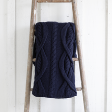 Cable Knit Baby Alpaca Throw <br> Navy