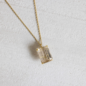 Rosanne Pugliese <br> 14K Emerald Cut Rutilated Quartz Pendant