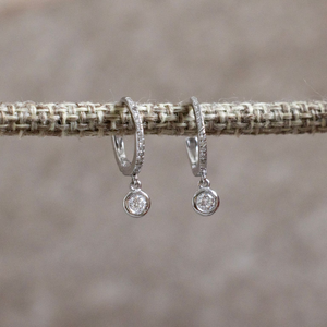 Nina Segal <br>14K Diamond Drop Bezel Huggies in WG